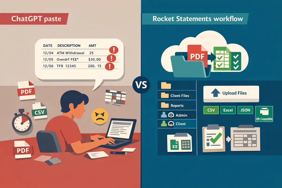 ChatGPT Bank Statement to CSV vs Managed Workflow